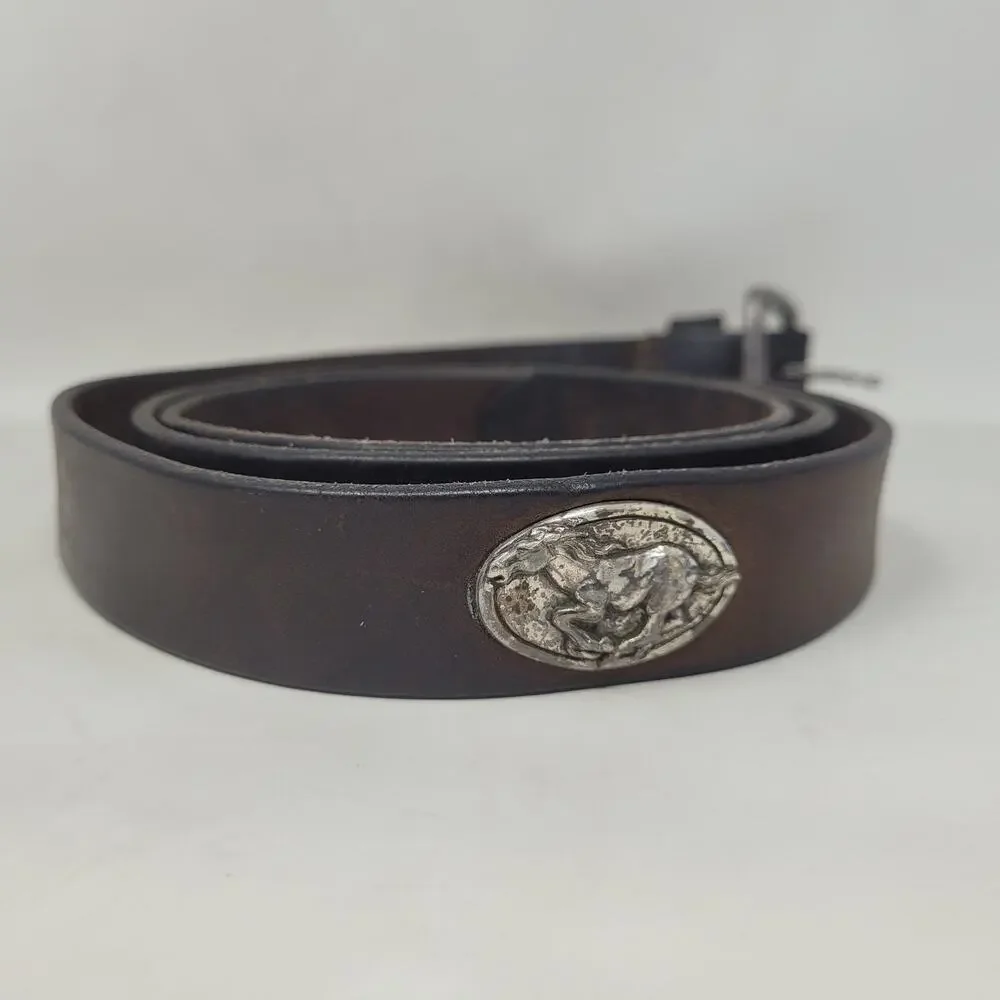 Brown Leather Belt Mens 46 Western Concho Cowboy Ranch Oil Tanned Harness USA‎